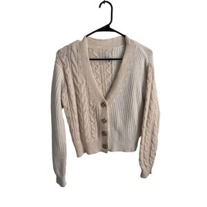Two Tone Women's Minimalist Cable Knit Cardigan Boho Neutral Y2K Retro Sweater S